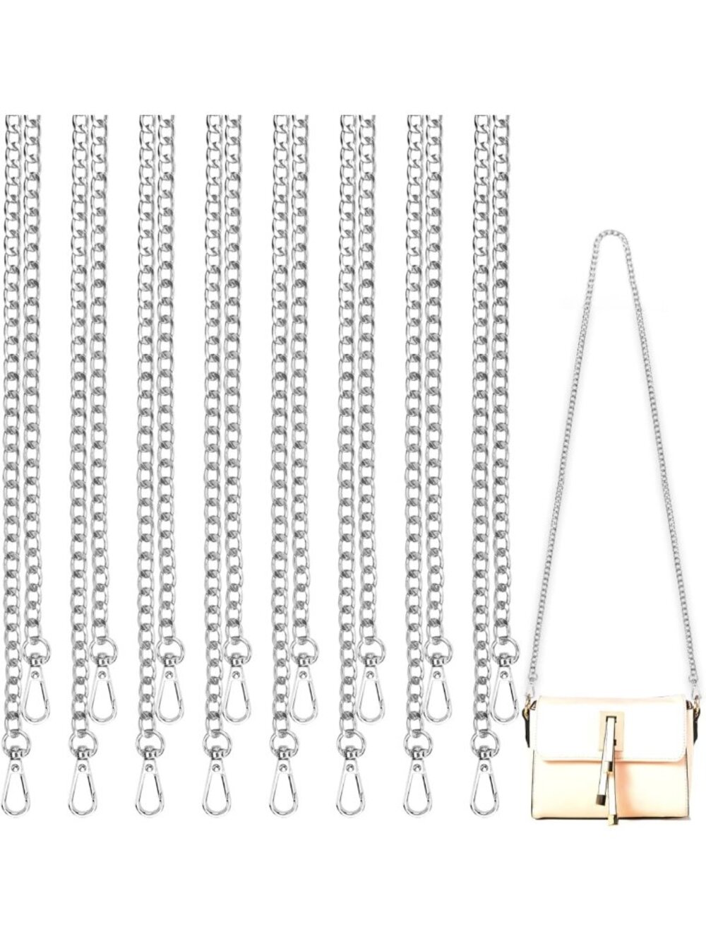 8 Pack Metal Purse Chains for DIY Handbags & Shoulder Bags - 47 Inch Silver